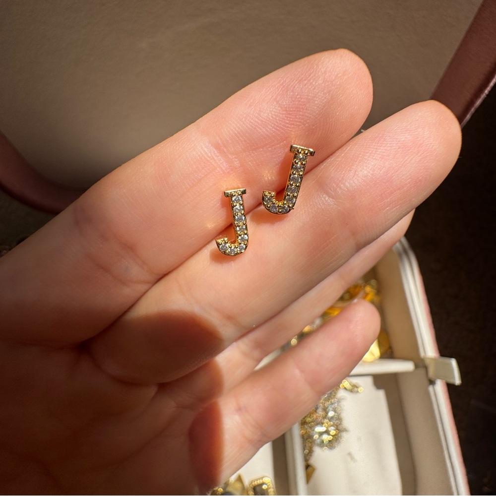 Gold Initial J Earrings